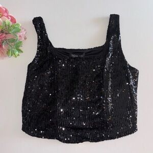 Black Sequins Crop Top Size Small NWT RACHEL ZOE SEQUIN CROP TOP BLACK Sequins
